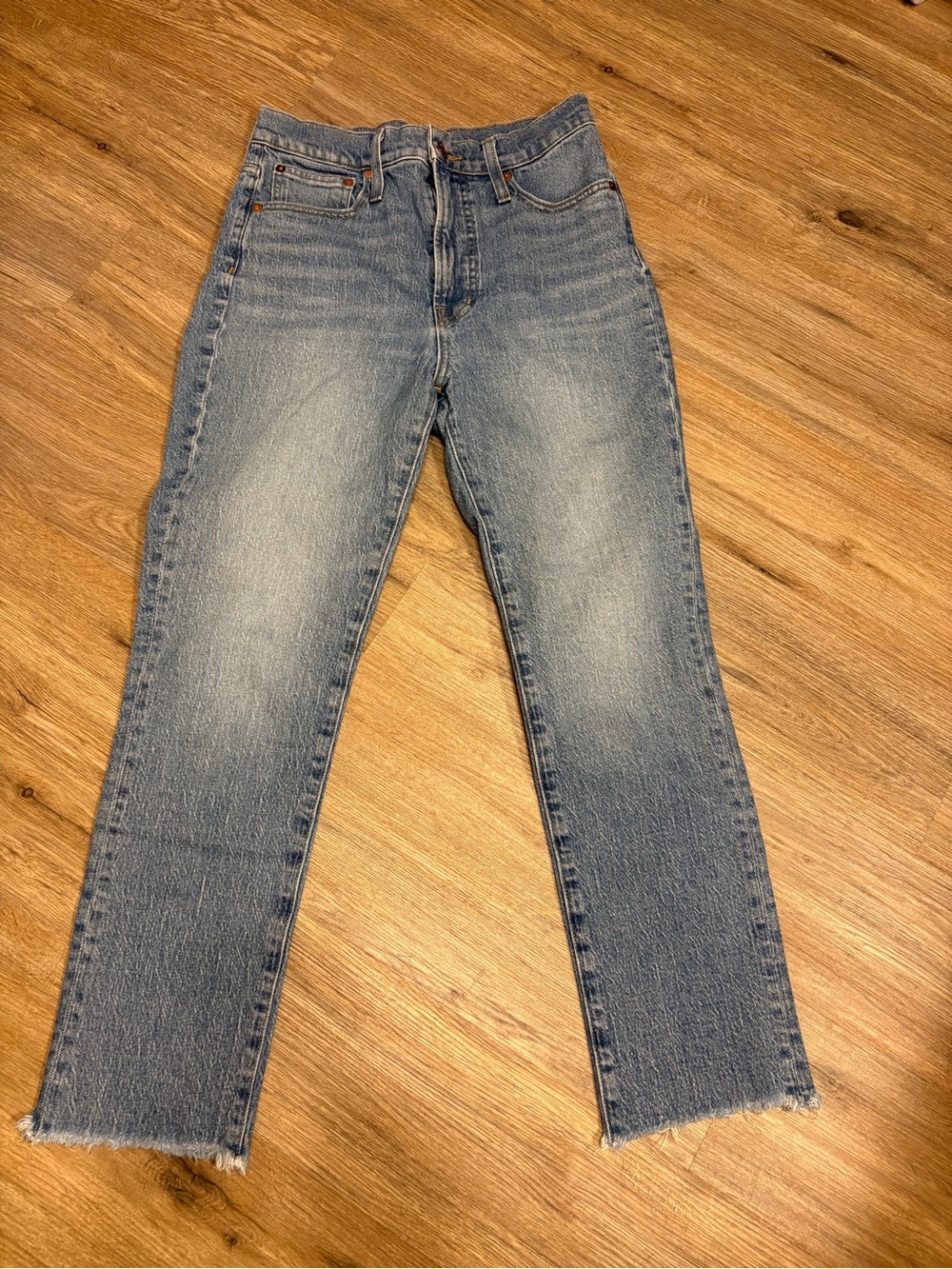 Madewell Light Blue Straight Leg Jeans with Raw Hem